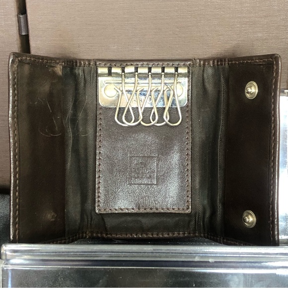 MFENDI Zucca Navy Canvas Brown Leather Trim Snap Trifold Keycase - Picture 5 of 17